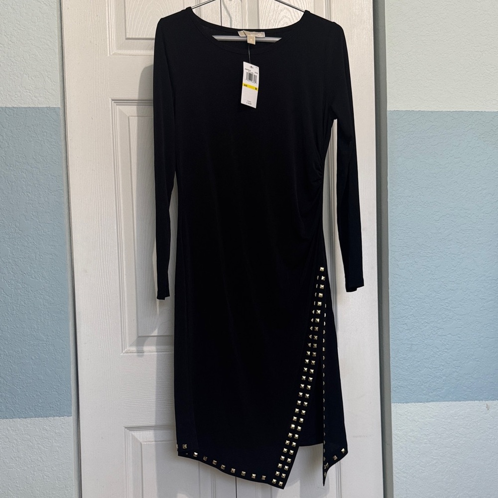 MICHAEL Michael Kors Black Long-Sleeve Stud-Trim Sheath Dress